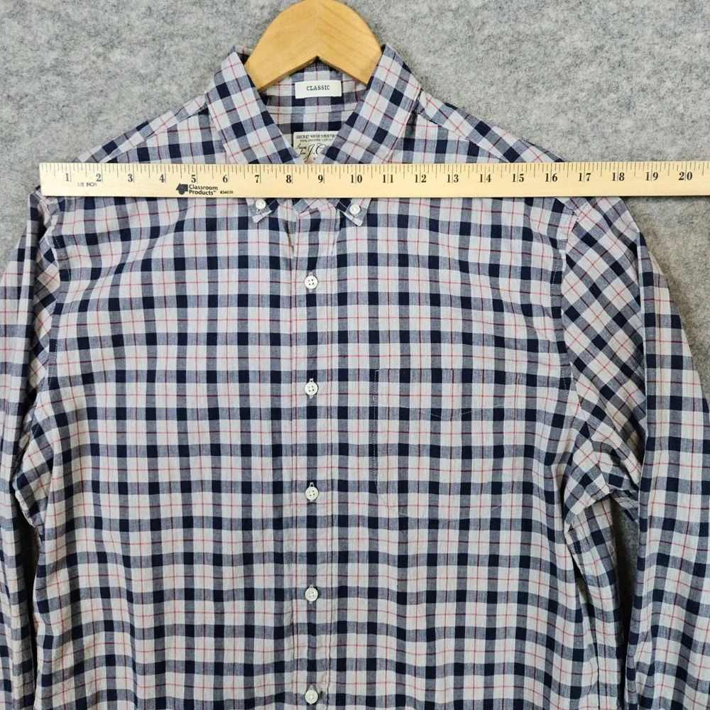 J Crew Men's Secret Wash‎ Shirting Size M Organic Cotton Shirt Blue/Mauve Checks